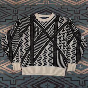Vintage Cambridge Classics 90s Knit Sweater Geometric Men's Large Multicolor